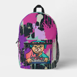 Mochila Impresa Gato Street Retro con audífonos | Divertido