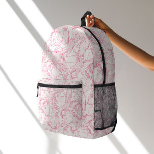 Mochila Impresa Gatos de garabatos rosa caliente – patrón moderno 