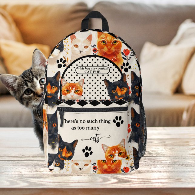 Mochila Impresa Gatos divertidos, lindo retro amante del gato (Retro backpack featuring a painting of cute cats with paw prints and your funny texts - cat lovers)