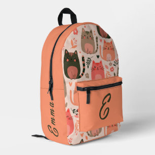 Mochila Impresa Gatos Lindos y Patrón Floral Monograma Personaliza