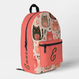Mochila Impresa Gatos Lindos y Patrón Floral Monograma Personaliza