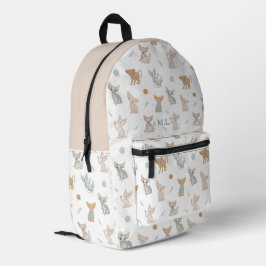 Mochila Impresa Gatos Sphynx Beige Patrón Monograma Personalizado