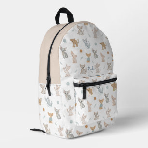 Mochila Impresa Gatos Sphynx Beige Patrón Monograma Personalizado 