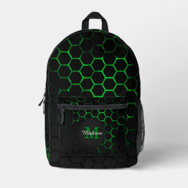 Mochila Impresa Geometría de neonato verde Monograma Negro