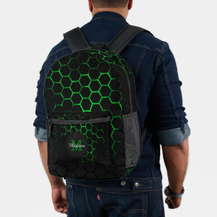 Mochila Impresa Geometría de neonato verde Monograma Negro