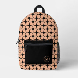 Mochila Impresa Geométrica de monograma negro Peach moderna