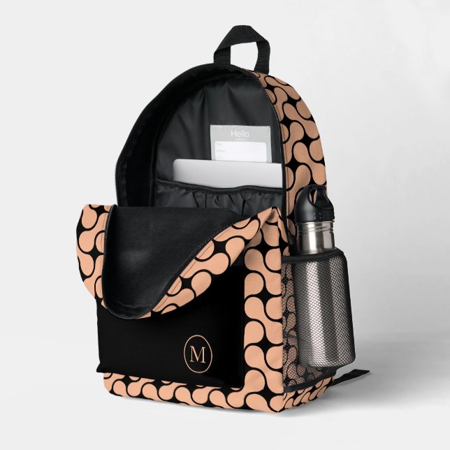 Mochila Impresa Geométrica de monograma negro Peach moderna (Esquina trasera derecha (abierta))