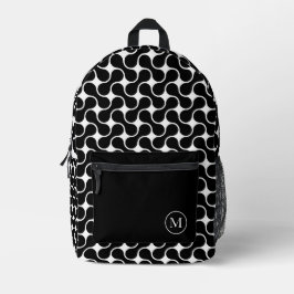 Mochila Impresa Geométrica moderna de monograma blanco y negro