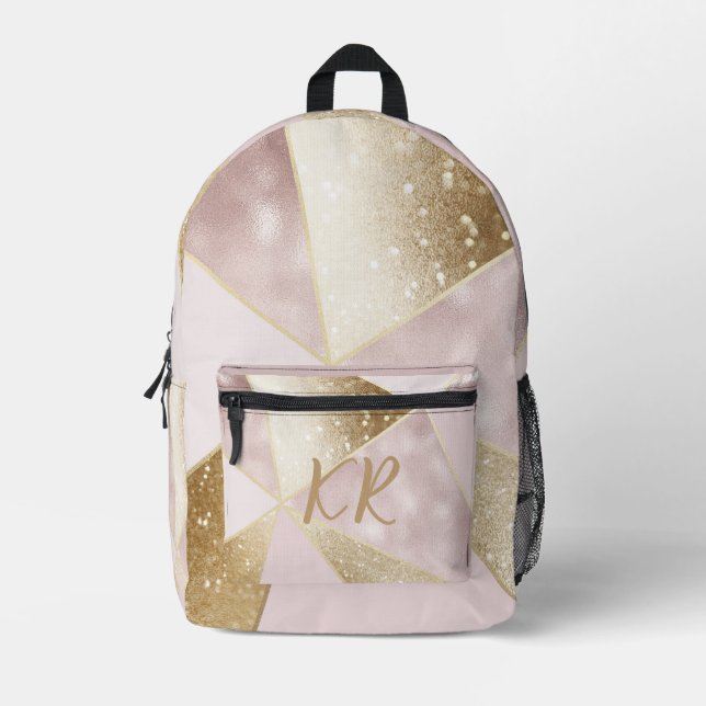 Mochila Impresa Geométrica personalizada de Glam Pink Gold Purpuri (Anverso)