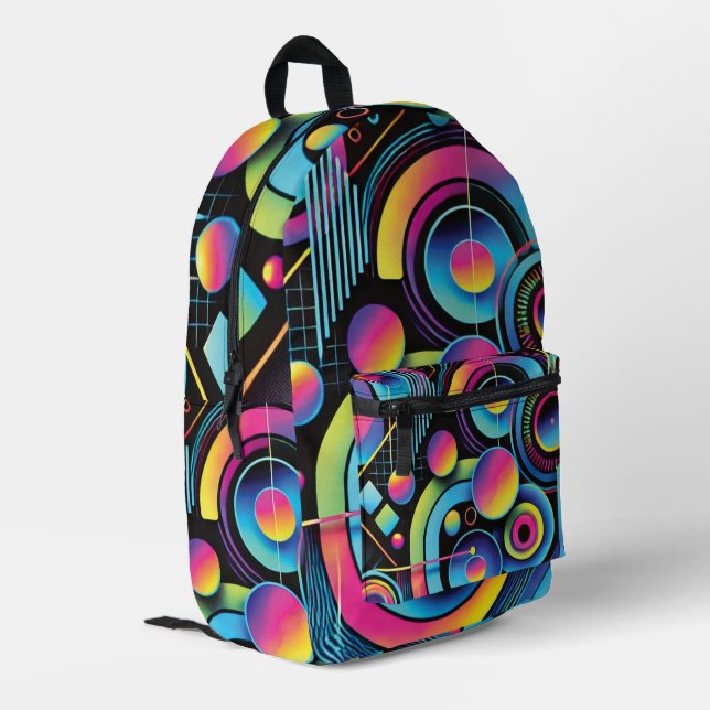 Mochila Impresa Geométrico abstracto de neón vibrante (Esquina izquierda trasera)