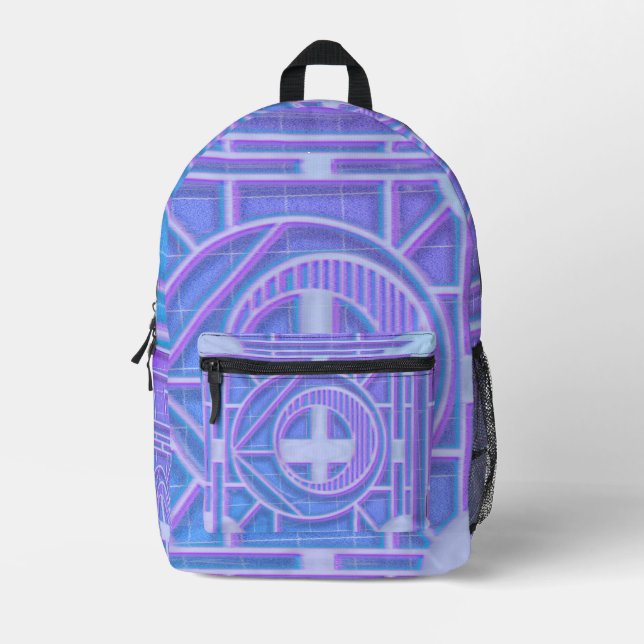 Mochila Impresa Geométrico futurista del evaporador neón futurista (Anverso)