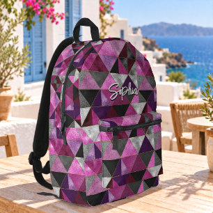 Mochila Impresa Geométrico gris rosa púrpura chic