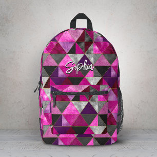 Mochila Impresa Geométrico gris rosa púrpura chic
