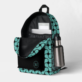 Mochila Impresa Geométrico moderno de monograma negro Verde azulad