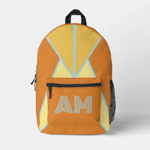 Mochila Impresa Geométrico Retro en Tendencia Monograma Naranja Qu