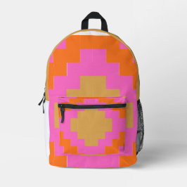 Mochila Impresa Geométrico Retro Groovy Rosa Naranja
