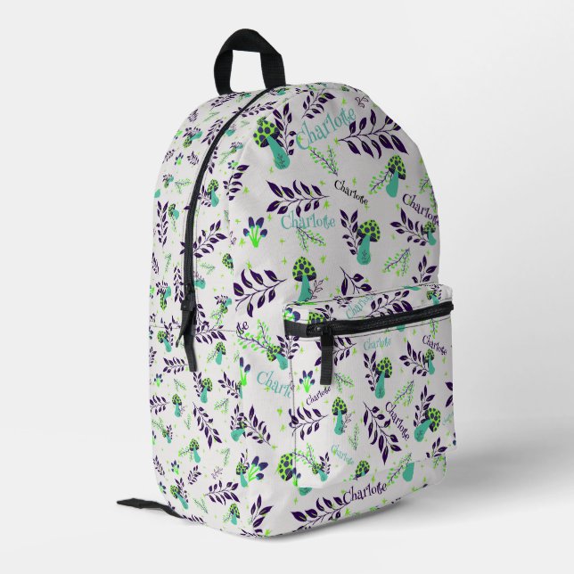 Mochila Impresa Gimnasio Escolar Ice Blanco Funny Mushrooms Nombre (Esquina izquierda trasera)