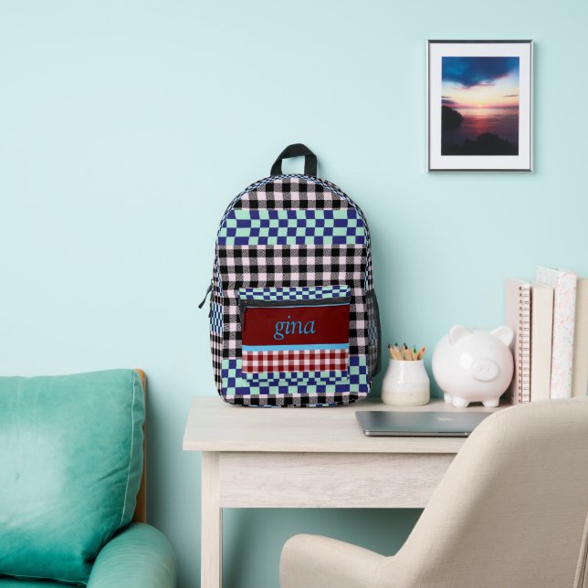 Mochila Impresa Gingham a Cuadros Personalizado (in situ)