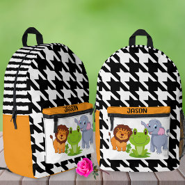 Mochila Impresa Gingham Animal Custom Name Left Kids School
