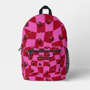 Mochila Impresa Gingham de Cereza Personalizado Retro con Nombre P