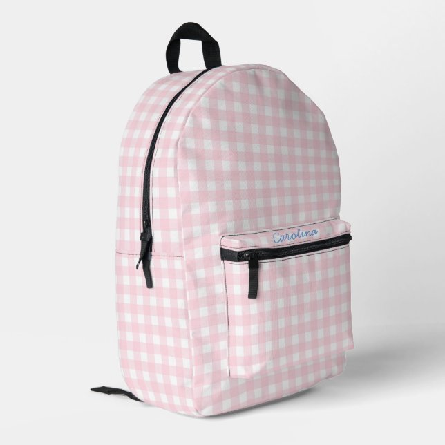 Mochila Impresa Gingham rosa rosa precoz personalizada (Esquina izquierda trasera)