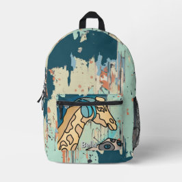 Mochila Impresa Girafa de Street Retro con audífonos