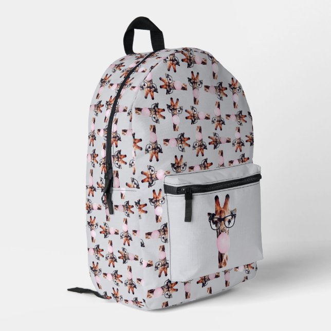 Mochila Impresa Giraffe Usando Gafas Que Soplan Goma Rosa De Burbu (Esquina izquierda trasera)