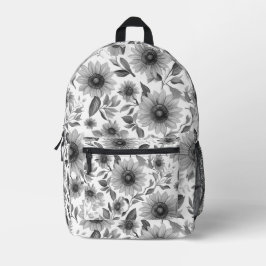 Mochila Impresa Girasoles Florales en Blanco y Negro