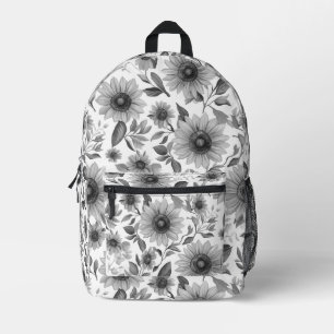 Mochila Impresa Girasoles Florales en Blanco y Negro