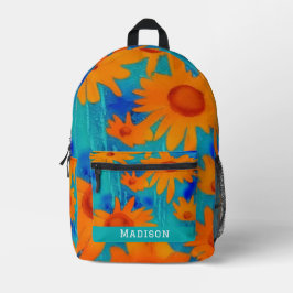 Mochila Impresa girasoles naranjas bonitos con azul acuático