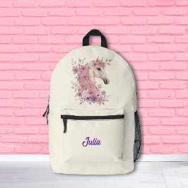 Mochila Impresa Girls Pretty Ponies Pastel Floral Horse