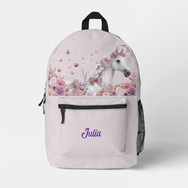 Mochila Impresa Girls Pretty Ponies Pastel Floral Horse (Anverso)
