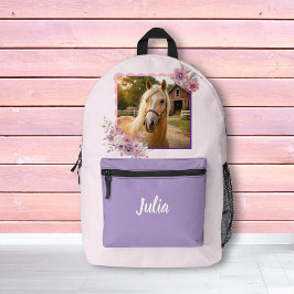 Mochila Impresa Girls Pretty Ponies Pastel Floral Horse Backpack