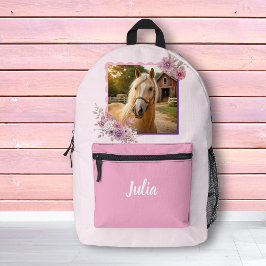 Mochila Impresa Girls Pretty Ponies Pastel Floral Horse Backpack