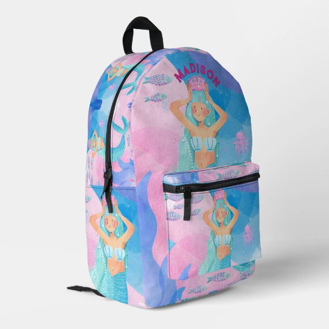 Mochila Impresa Girly design featuring cute mermaid pink and blue (Esquina izquierda trasera)
