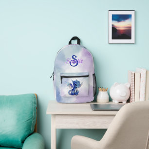Mochila Impresa Girly Fantasy Blue Baby Dragon Personalizado