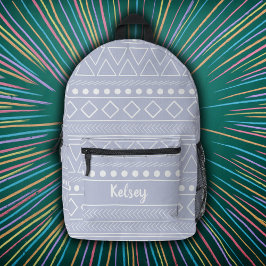 Mochila Impresa Girly Pastel Purple Mudcloth Monograma Nombre