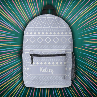 Mochila Impresa Girly Pastel Purple Mudcloth Monograma Nombre
