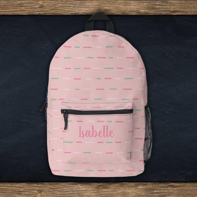 Mochila Impresa Girly Pastel Tiras Rosadas Monograma Nombre (Subido por el creador)