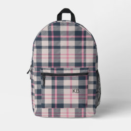 Mochila Impresa Girly Pink Plaid Tartan Check Monograma Iniciales