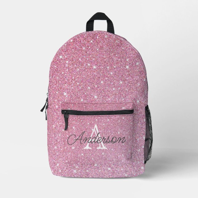 Mochila Impresa Girly Rose Gold Glitter Sparkles Monogram Name  Pr (Anverso)
