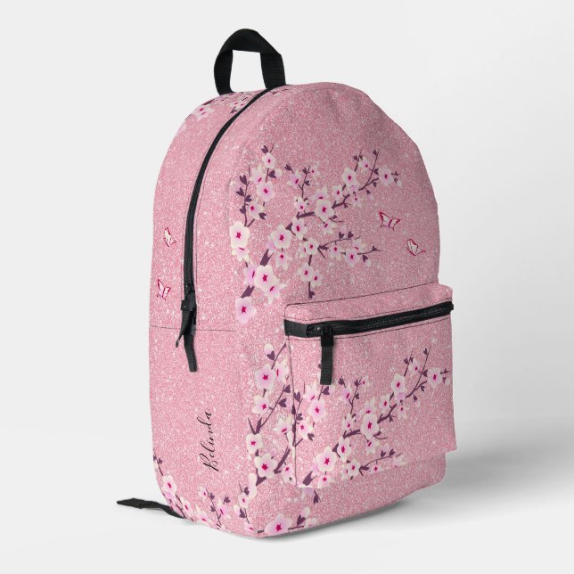 Mochila Impresa Glitter Rosa Flor de Cerezo (Esquina izquierda trasera)
