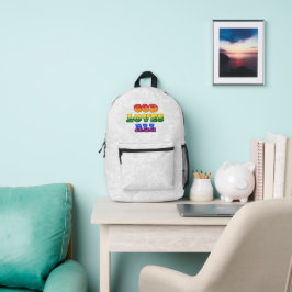 Mochila Impresa "God Loves All" Gay/LGBTQIA+/Queer Christian Pride