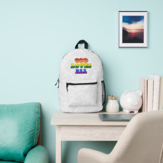 Mochila Impresa "God Loves All" Gay/LGBTQIA+/Queer Christian Pride