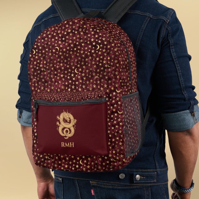 Mochila Impresa Gold Dragon on Burgundy with Stars Moon Monogram  (Subido por el creador)