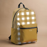 Mochila Impresa Gold Gingham Watercolor Nombre personalizado inici<br><div class="desc">Mochila impresa de color amarillo dorado con color de agua gingham con personalización opcional.</div>