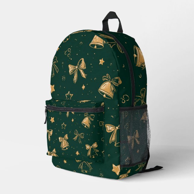 Mochila Impresa Golden Christmas Bells & Ribbons Pattern (Esquina derecha trasera )