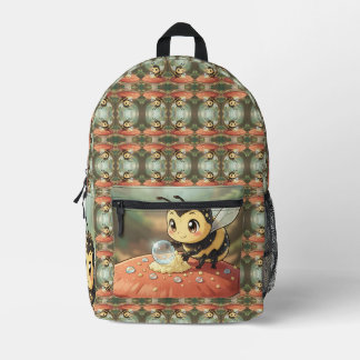 Mochila Impresa Goldene Hummel im Blütentanz