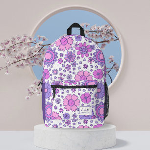 Mochila Impresa Goma floral rosa y púrpura retro Monogramado