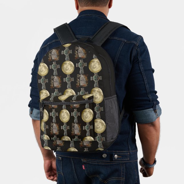 Mochila Impresa Gothic R.I.P. Headstone Celtic Cross Full Moon Art (Insitu (Modelo))